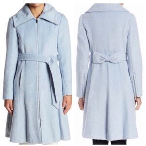Eliza J Brushed Bow-Back Fit & Flare Peacoat in Ice Blue  6